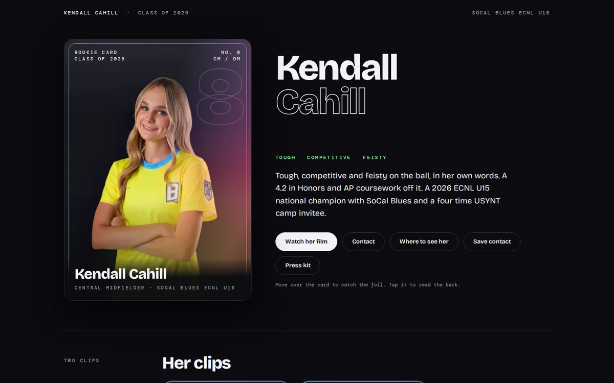 Kendall's profile page